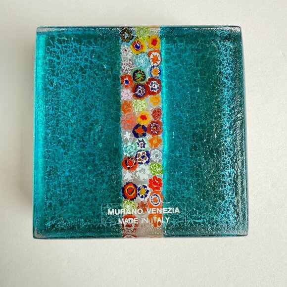 Vintage Murano Millefiori 22k Gold Leaf Square Paperweight - Picture 2 of 4